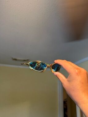 Gold Frame Sunglasses with Blue Mirrored Lenses Oakley Oakleys